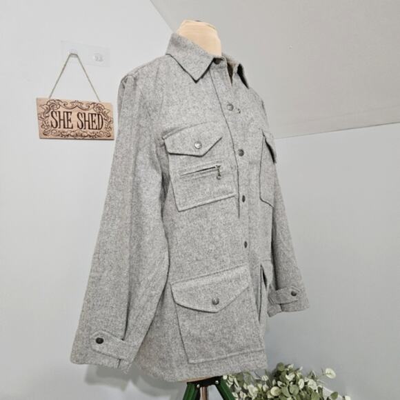 Lauren Ralph Lauren Shirt Jacket Gray Wool Blend Snap Closure Shacket Large - Picture 2 of 15